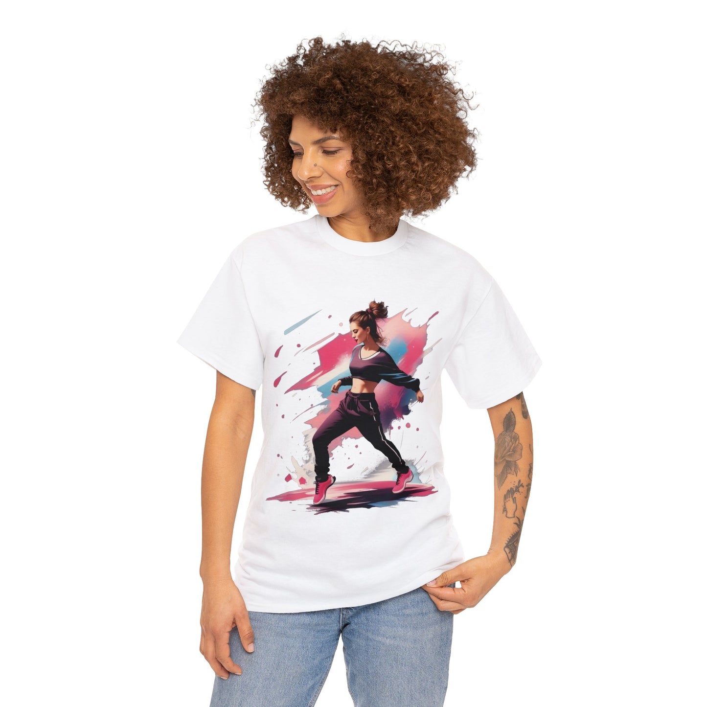 Dance Like Nobody's Watching: Pink T-Shirt with Dancing Woman Graphic